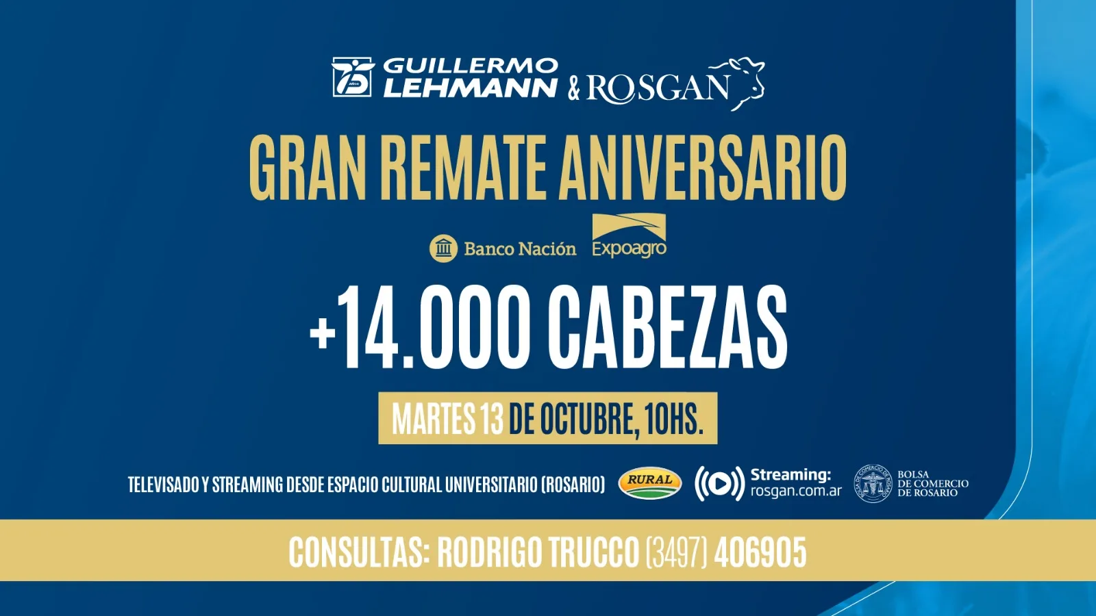 La Lehmann junto a Rosgan - Martes 13 de ocutbre - Remate Aniversario Banco Nación y Expoagro
