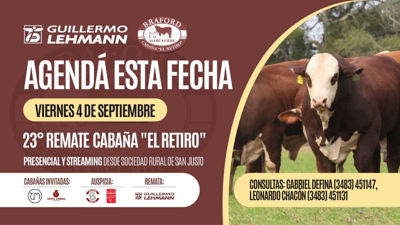23° Remate Cabaña El Retiro - Viernes 4 de Septiembre - Sociedad Rural de San Justo - La Lehmann